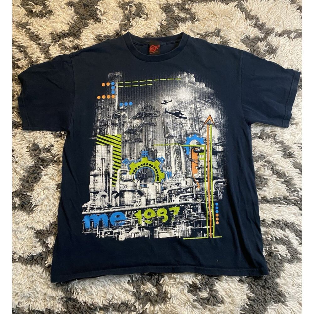 CAPTIVE Men's L Blue Graphic Print Cotton Knit Crew Neck Short Sleeve T-Shirt